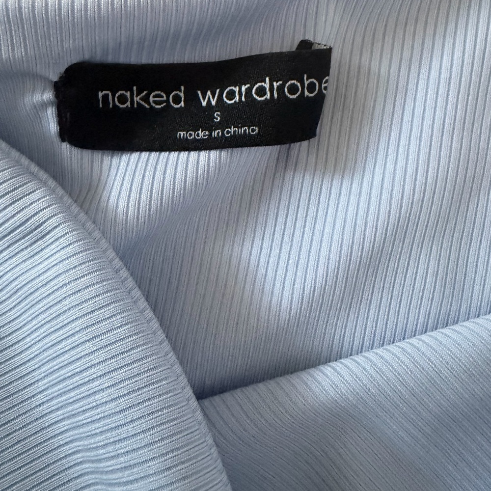 Naked Wardrobe One Shoulder Ribbed Crop Top Light Blue Size S - Picture 2 of 4
